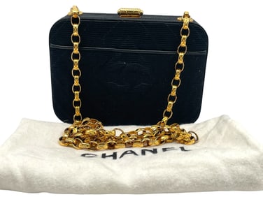 CHANEL BLACK HARD SHELL EVENING BAG W CHAIN STRAP