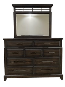 TRANSITIONAL RUSTIC 9-DRAWER DRESSER AND MIRROR