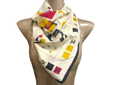 CHANEL COLORFUL “DESK MOTIF?? SILK SCARF 33"