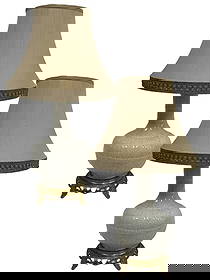 HOLLYWOOD REGENCY CRACKLE GLAZE CERAMIC LAMPS: PAIR OF VINTAGE HOLLYWOOD REGENCY CRACKLE GLAZE CERAMIC TABLE LAMPS -A sophisticated pair of vintage table lamps, likely dating to the Mid-Century Modern or Hollywood Regency era (c. 1960s-1970s), com