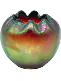 IRIDESCENT CARNIVAL GLASS BOWL W RUFFLED RIM 4"