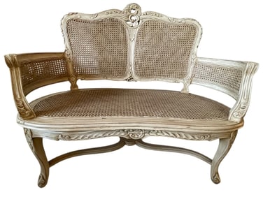 VINTAGE FRENCH PROVINCIAL STYLE CANE BACK SETTEE