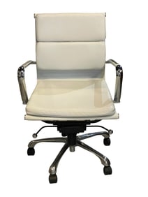 MODERN WHITE LEATHER CHROME SWIVEL OFFICE CHAIR