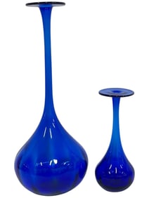 MID MOD COBALT BLUE ART GLASS TRUMPET VASES