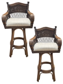 TROPICAL RATTAN AND WICKER SWIVEL BAR STOOLS