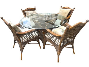 VINTAGE TROPICAL RATTAN & WICKER TABLE & CHAIRS