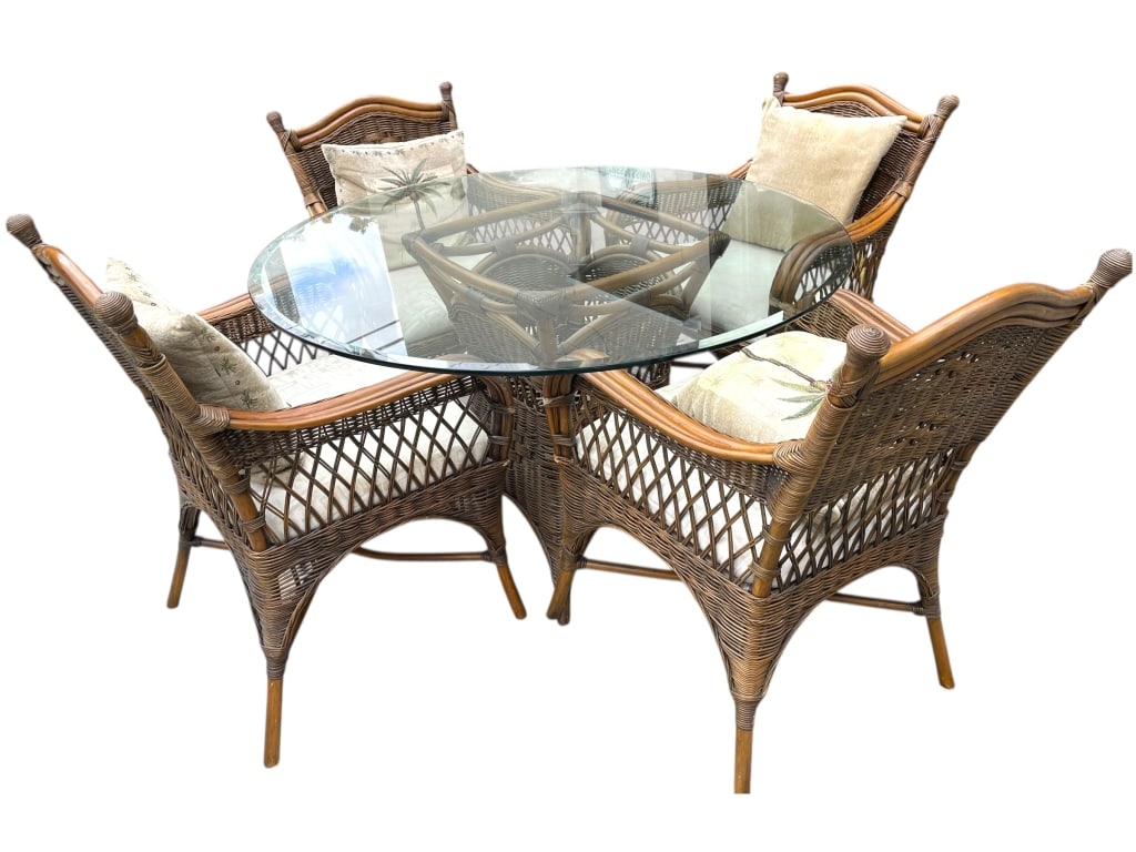 VINTAGE TROPICAL RATTAN & WICKER TABLE & CHAIRS (1 of 6)