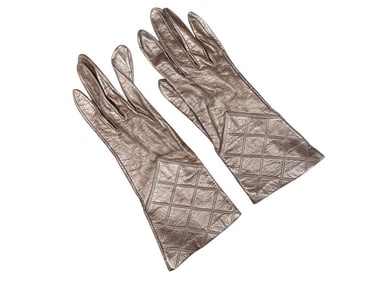 CHANEL BROWN QUILTED LEATHER GLOVES 7 3/4