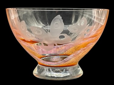 CAITHNESS ART GLASS BOWL W BUTTERFLY MOTIF 7"
