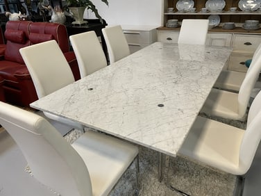 LARGE LAVERNE CARRARA MARBLE DINING TABLE 84"