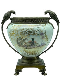 VICTORIAN STYLE URN WITH BRONZE BIRD MOUNTS 14"