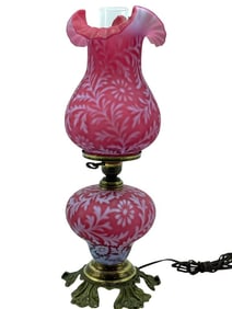 FENTON STYLE BANQUET LAMP W BRASS BASE 20"