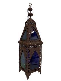 TALL MOROCCAN RUSTIC METAL HANGING LANTERN 27"