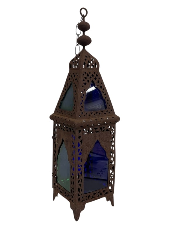 TALL MOROCCAN RUSTIC METAL HANGING LANTERN 27" (1 of 7)
