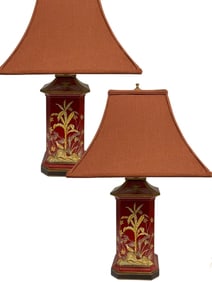REGENCY RED LAQUER CHINOISERIE TABLE LAMPS