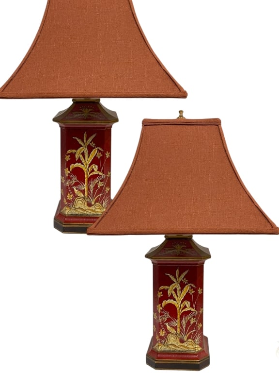 REGENCY RED LAQUER CHINOISERIE TABLE LAMPS (1 of 6)