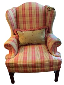 SHERRILL FURNITURE PLAID WINGBACK ARMCHAIR