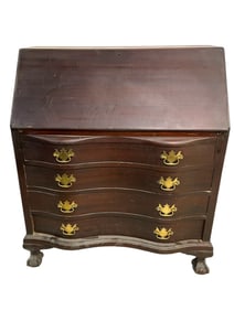 MAHOGANY SERPENTINE SLANT-FRONT DESK