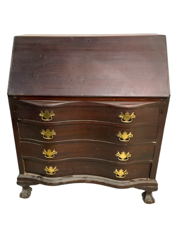 MAHOGANY SERPENTINE SLANT-FRONT DESK (1 of 13)