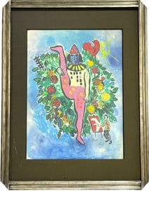 AFTER MARC CHAGALL WATERCOLOR PAINTING 41"