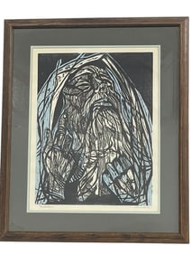 IRVING AMEN SIGNED ARTIST PROOF WOODCUT PRINT 32"