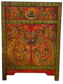 TIBETAN STYLE HAND-PAINTED CABINET NIGHTSTAND 30"