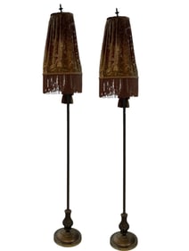 TALL VINTAGE VELVET BOUDOIR FLOOR LAMPS 80" PAIR