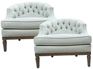 PAIR OF ETHAN ALLEN TUFTED BARREL BACK CLUB CHAIRS