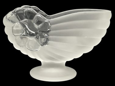 LALIQUE STYLE FROSTED ART GLASS SHELL-FORM VASE 5"