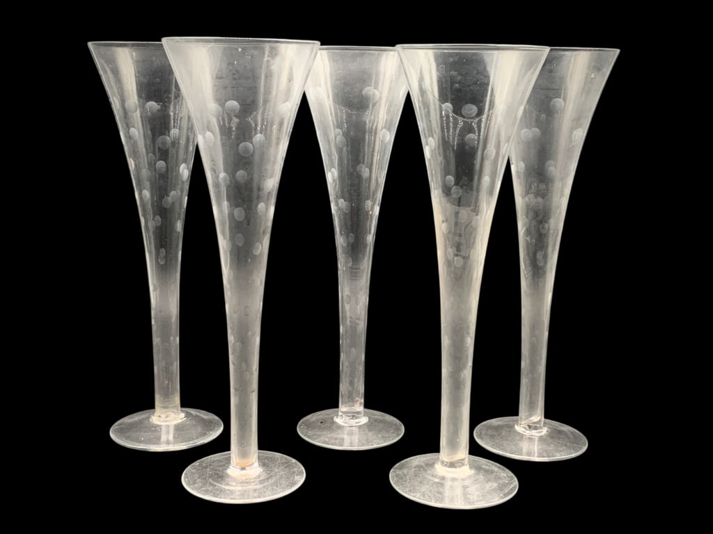 SET OF FIVE ETCHED CRYSTAL CHAMPAGNE FLUTES 10" (1 of 5)