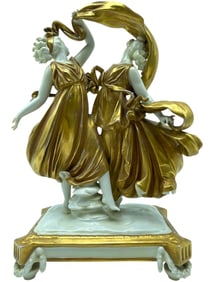 DRESDEN STYLE PORCELAIN FIGURAL DANCERS STATUE 11"