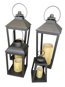 SET OF 4 BLACK METAL OVERSIZED OUTDOOR LANTERNS