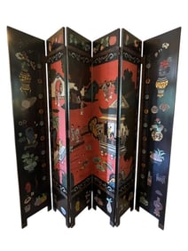VINTAGE CHINOISERIE LACQUERED ROOM DIVIDER SCREEN