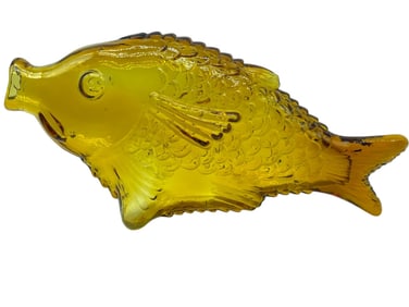LARGE VINTAGE AMBER GLASS FISH  DECANTER 13"