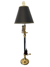 BRASS AND BLACK CANDLESTICK STYLE TABLE LAMP