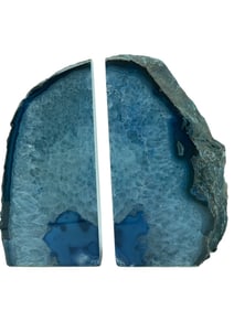 PAIR OF LARGE NATURAL BLUE AGATE GEODE BOOKENDS