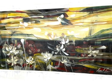 LARGE  ABSTRACT FLORAL PAINTING 79" ANDREA T.P.