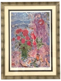 LARGE MARC CHAGALL LOVERS RED ROSES PRINT 59.5"