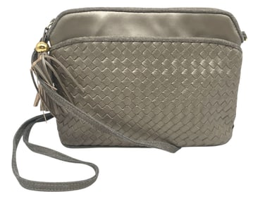 APPLESEED'S GREY WOVEN LEATHER CROSSBODY BAG