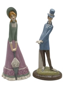 PAIR OF PORCELAIN VICTORIAN-STYLE FIGURINES 12"