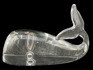 STEUBEN CLEAR ART GLASS WHALE SCULPTURE 5"