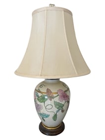 VINTAGE FLORAL PORCELAIN TABLE LAMP WITH SHADE 30"