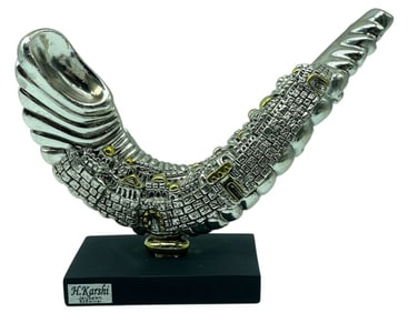 H. KARSHI SILVER SHOFAR SCULPTURE 10"