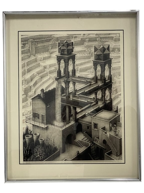 M. C. ESCHER WATERFALL PRINT ON GLASS (1 of 5)