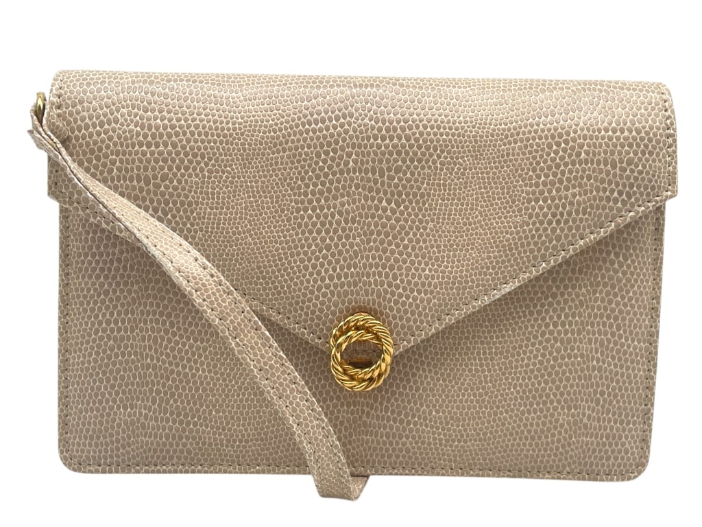 STEFANO BRAVO BEIGE LIZARD EMBOSSED ENVELOPE BAG (1 of 9)
