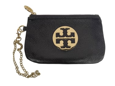 TORY BURCH PURPLE LEATHER COIN POUCH W GOLD LOGO