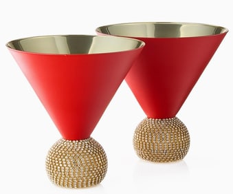NEW IN BOX! CRYSTAL BALL STUDDED MARTINI GLASSES
