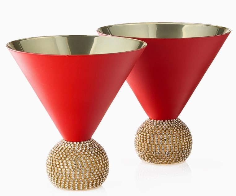 NEW IN BOX! CRYSTAL BALL STUDDED MARTINI GLASSES: Amp up the luxury of your drinking experience as you sip away with this set of two glasses that are pieces to admire. Featuring a statuesque look, these glasses making drinking not only a unique exper