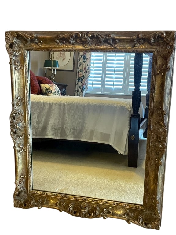 LARGE ORNATE ROCOCO REVIVAL GILTWOOD MIRROR 38" (1 of 9)