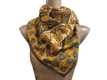 CHANEL BAROQUE JEWEL AND FLORAL SILK SCARF 37"